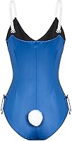 Vista 4 de Conjunto de traje de disfraz de conejito para mujer, una sola pieza, con accesorios, Azul Patchwork, L
