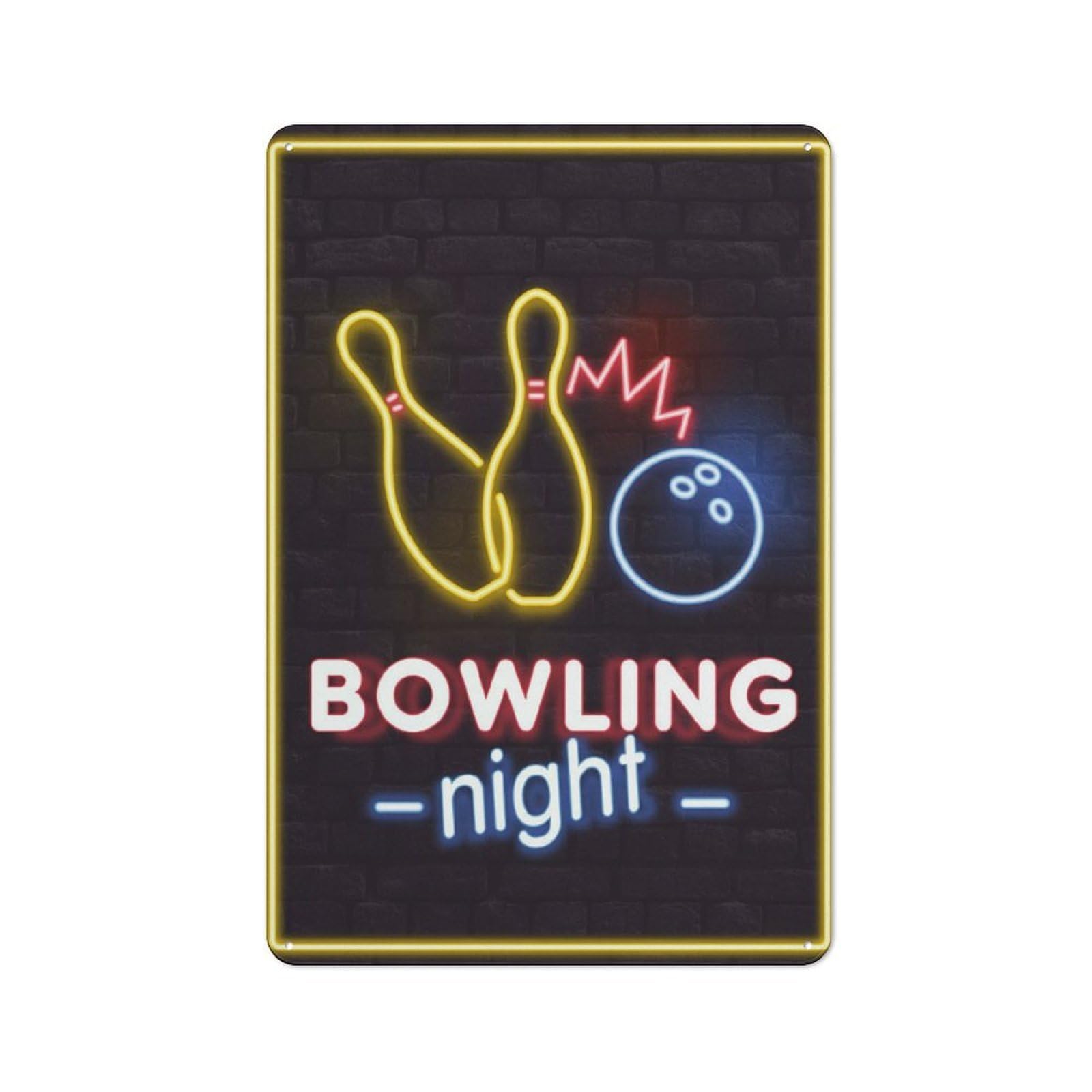 Junmoney Neon Light Bowling Night Shop Front Style Cafe Metal Sign 30X20cm, Bistro Wall Plaque For Tea Room, Shop Wall Or Breakfast Area