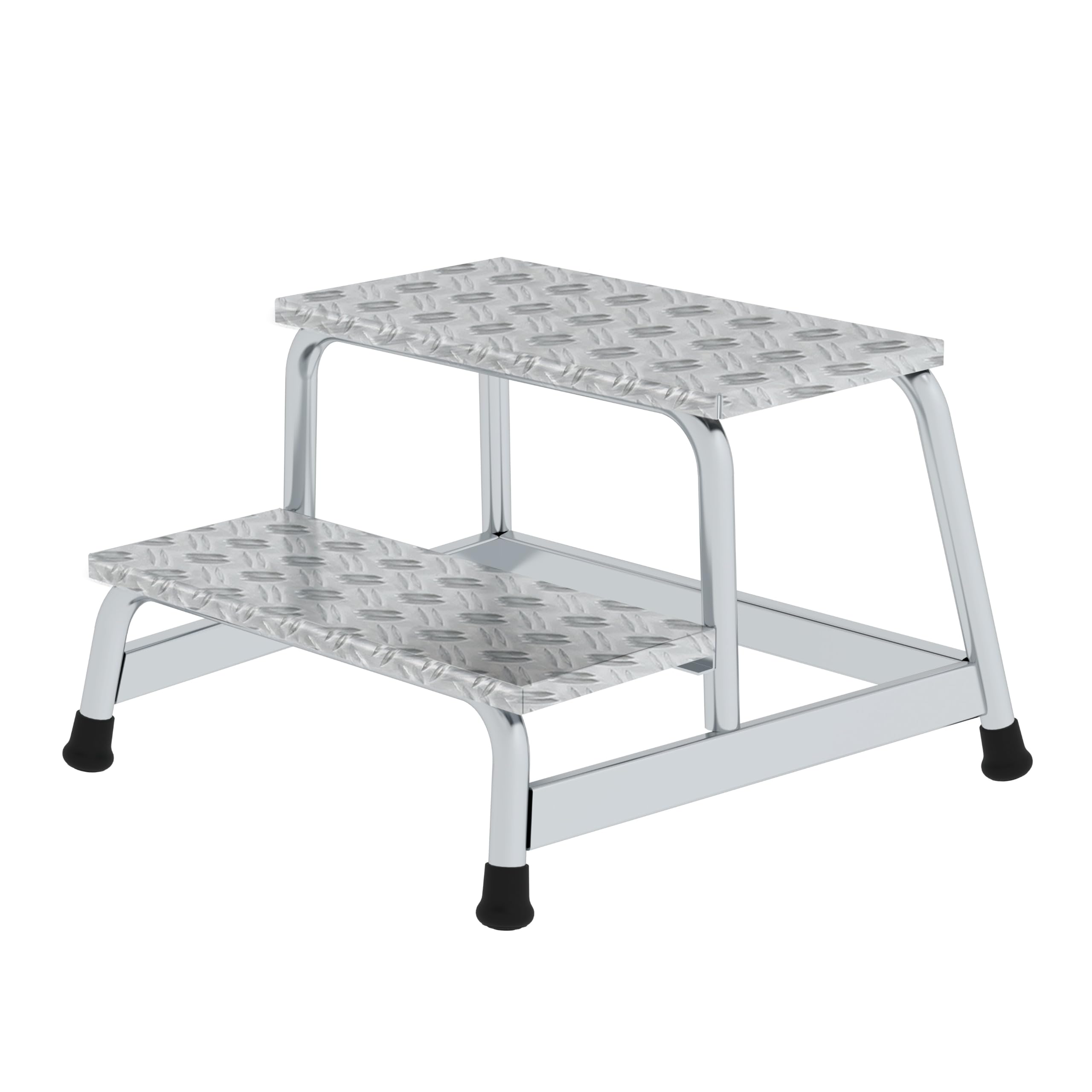 Munk Arbeitspodest starr 2 Stufen Aluminium 150 kg | Stabiles Aluminium-Arbeitspodest mit 2 Stufen und großer Standfläche – sichere, verschweißte Konstruktion