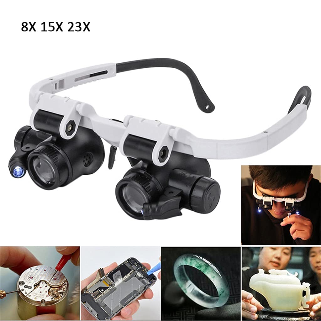 8X 23X LED einziehbare, am Kopf montierte Uhrenwartungslupe, Doppelaugenlupe mit LED-Licht