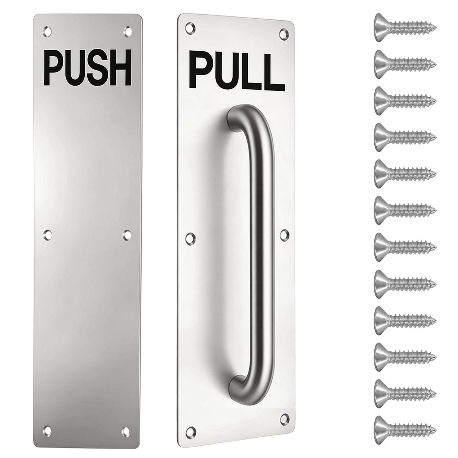 2pcs Stainless Steel Door Push Pull Handle Set, Heavy Duty Push Pull Plate Handles with Screws, Silver Sliding Door Handle for Bathroom,Barn, Shower, Fire, Commercial & Interior Wooden Doors, 300x80mm