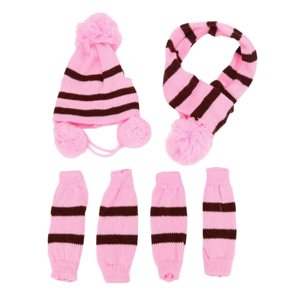 POPETPOP Dog Scarf Hat Set Knitted Winter Clothing for XXS Dogs Warm Festival Strpe Clothes Pet Costume for Travel Cosplay Parties Holiday Photos 1 Set Striped