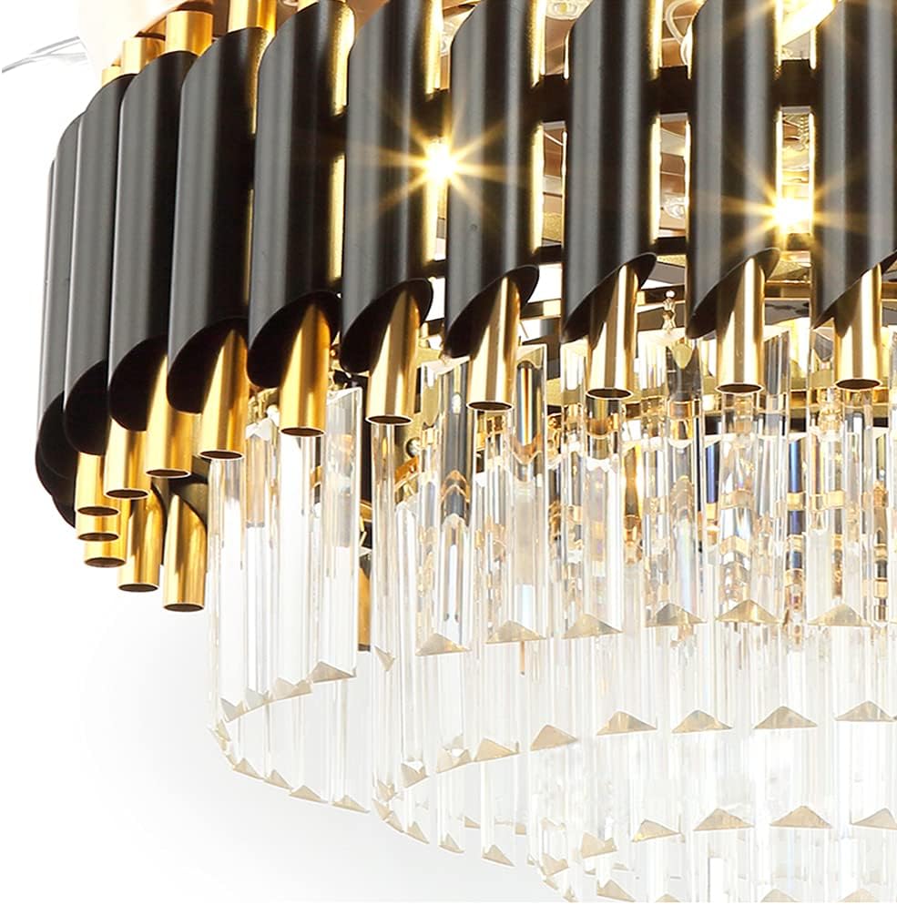 Chandelier Ceiling Fan with Remote Control 3 Speeds, 43 inch Luxury Crystal Fandelier Ceiling Fan with 3 Color Lights and Retractable Blade Fix for Dining/Living Room