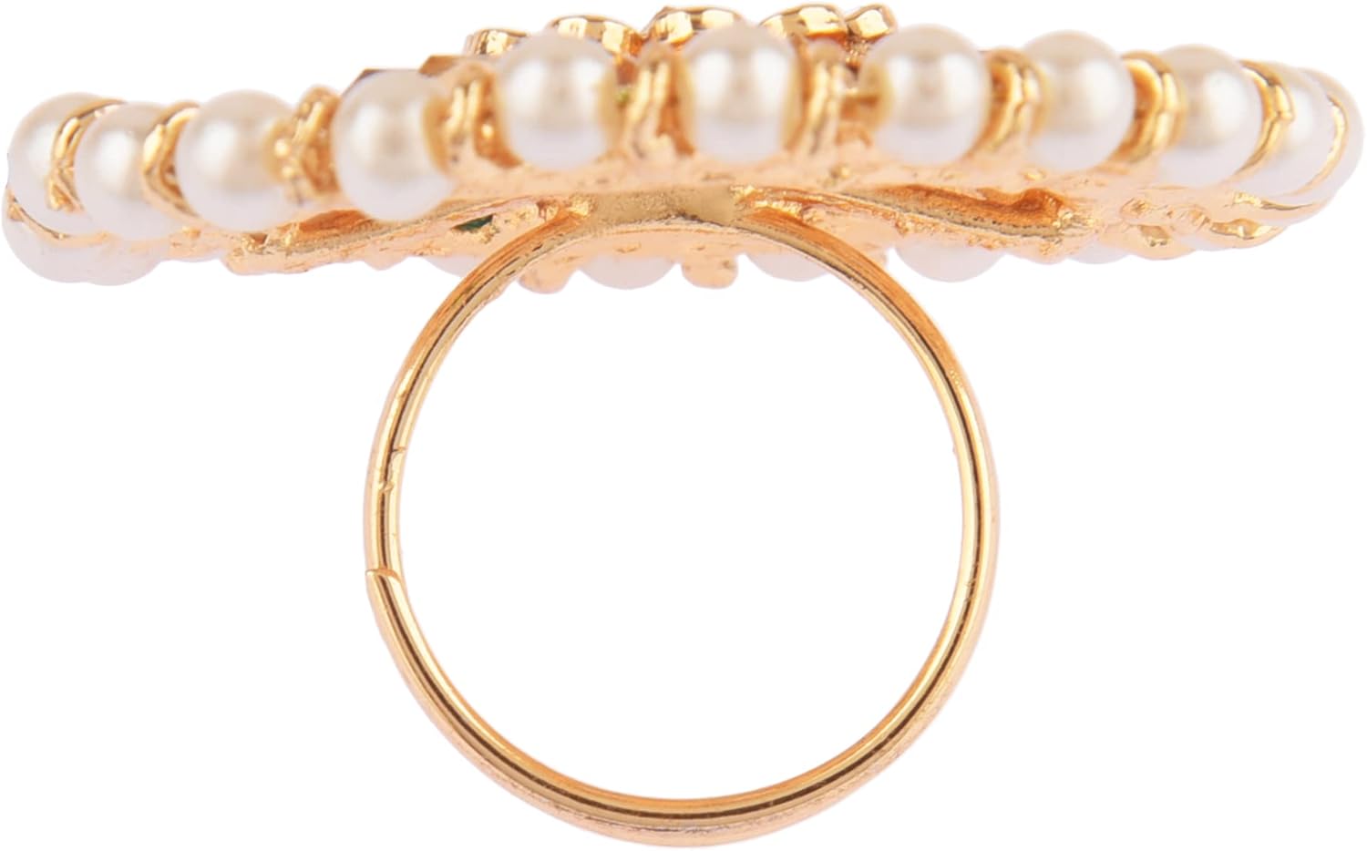 Efulgenz Indian Jewelry Rings Bollywood Rings Traditional Round Faux Pearl Crystal Kundan Adjustable Big Ring Finger Jewelry for Women