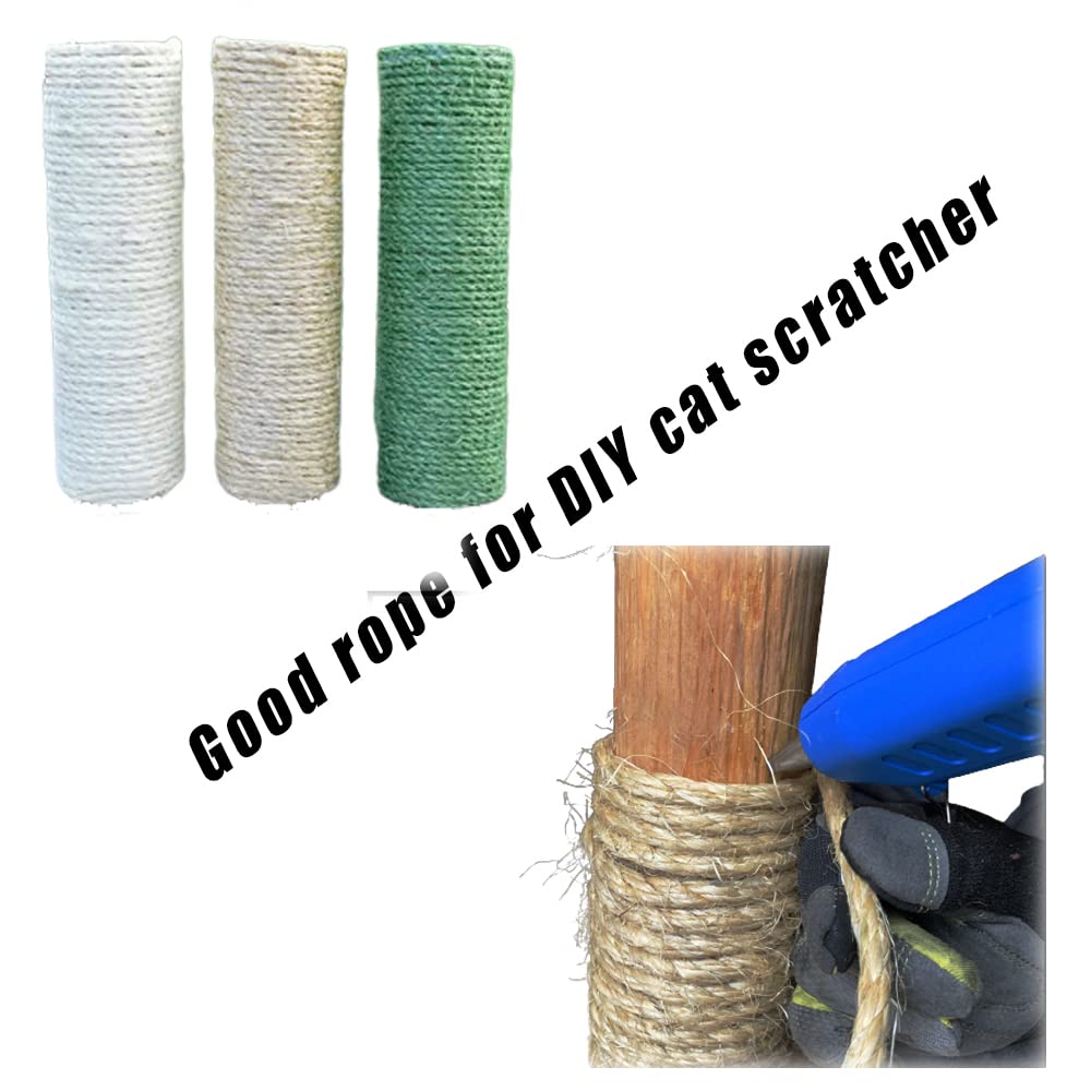 Cuerda de sisal verde para rascador de gatos, reparación de árboles de gatos, 66 pies, cuerda de sisal natural para reemplazo o recuperación de postes de rascador, rascador de gatos DIY