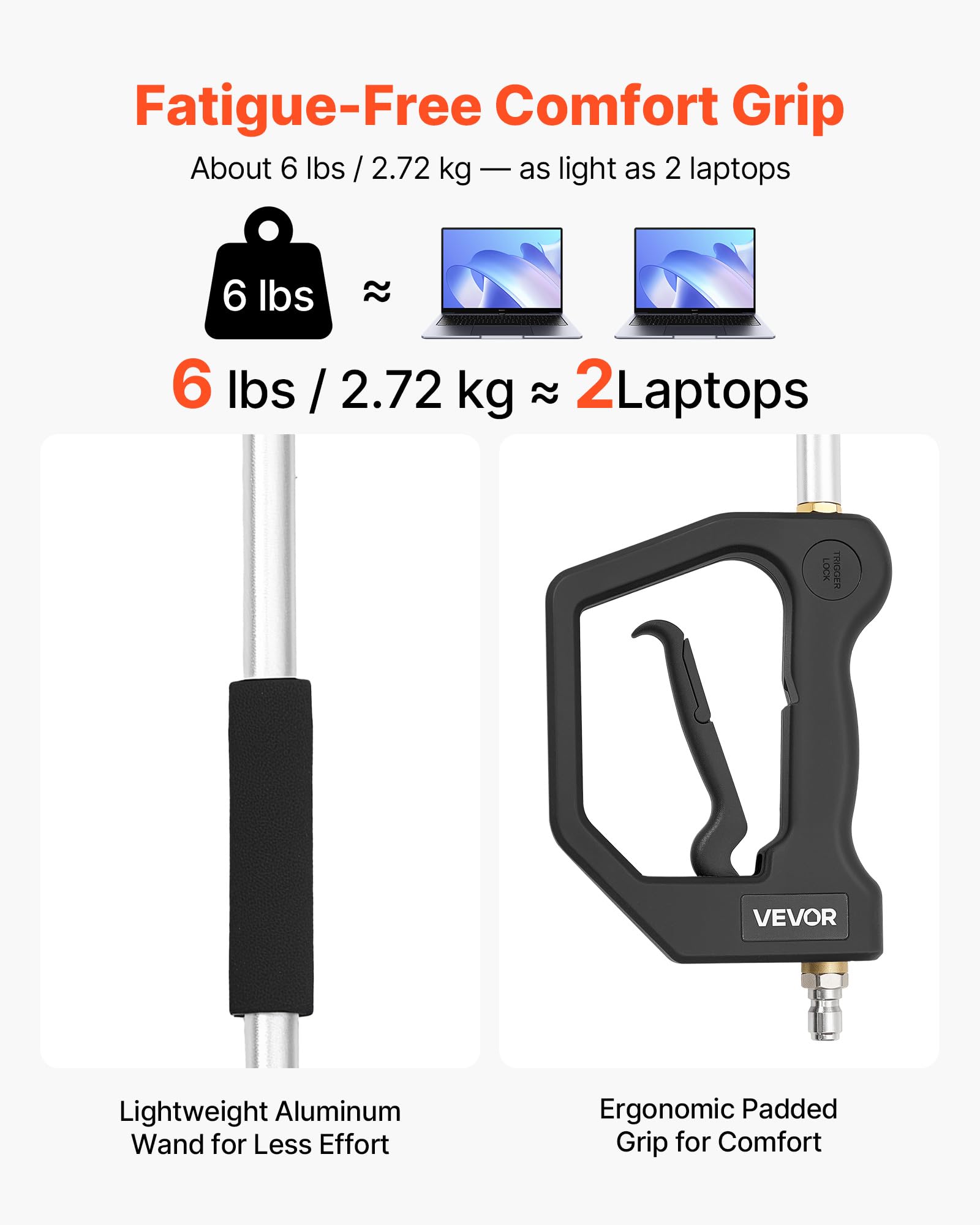 VEVOR Teleskopowa myjka wysokociśnieniowa 2,74 m, wysuwana lanca do myjek wysokociśnieniowych 3-sekcyjna z 7 dyszami, adapter do węża, pasek nośny, głowica szczotki, 4000 PSI
