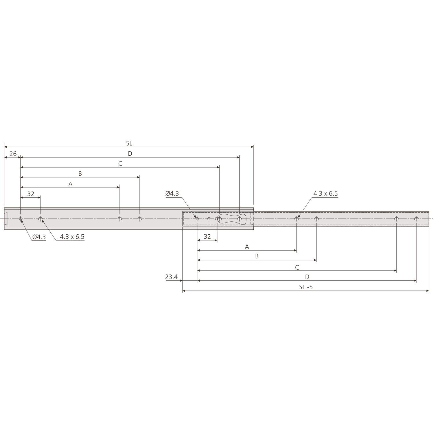 ACCURIDE 2026L Kugelkäfigführung - Teilauszug, 40 kg, Schienenlänge 450 mm
