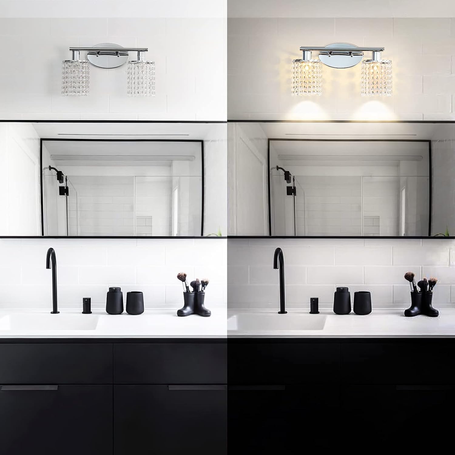 Crystal Bahtroom Vanity Light,Chrome Sconces Wall Lighting,2-Light Modern Vanity Lights for Bathroom Over Mirror Wall Sconces