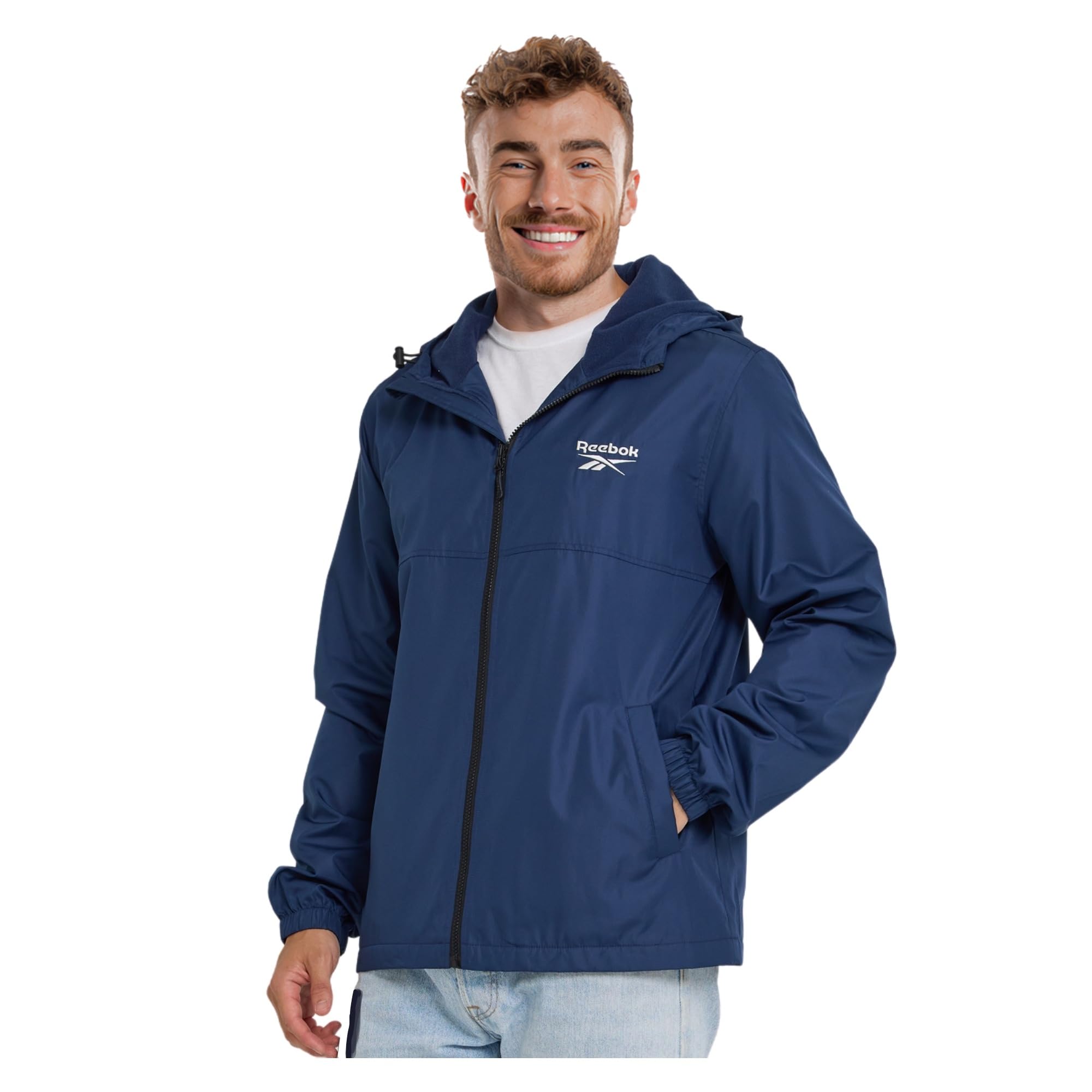 reebok rain jacket men with hood, windbreaker men lightweight waterproof jacket