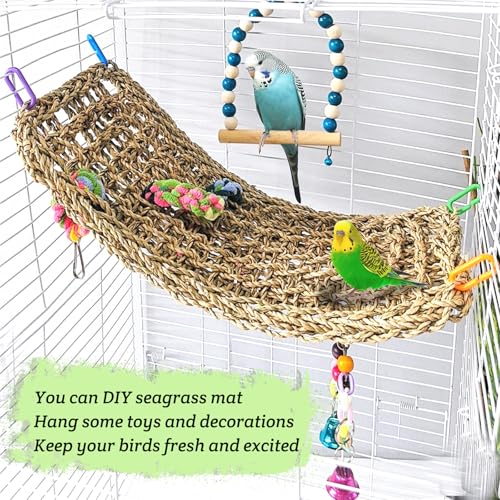 Image of Bird Seagrass Mat 16 x 7 inch Parrot Natural Grass Woven Net Hammock Parakeet Climbing Rope Ladder Mat Chew Toys Cage Accessories for Pigeon Cockatiel Conure Budgie Cockatoo Rat Hamster