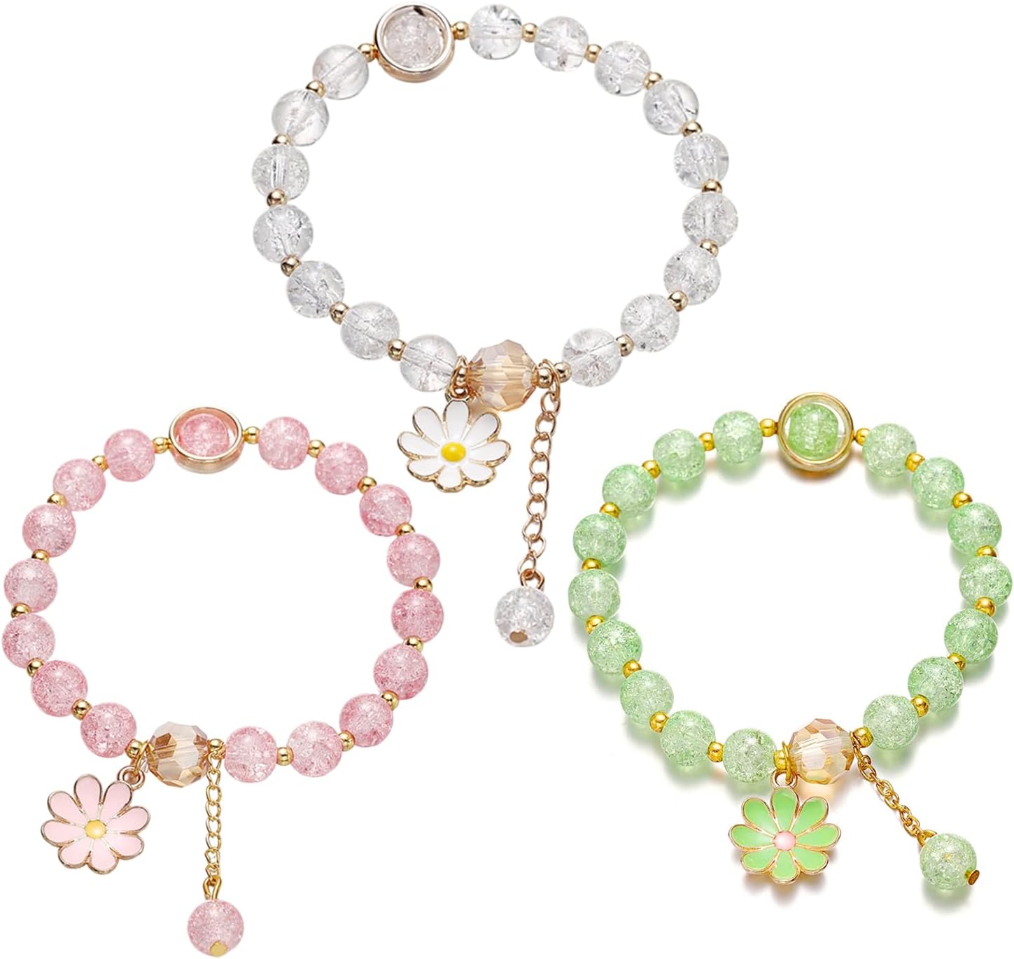 POYAMUSE Colorful Flower Charm Bracelet - Boho Daisy Accessory with Crystal Beads Bracelet for Women