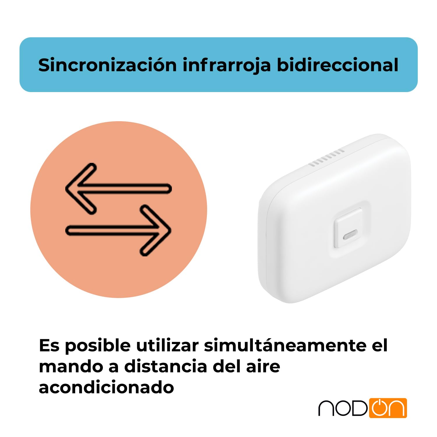 NodOn - Zigbee 3.0 Controlador IR para Aire Acondicionado - Domotizar Aire Acondicionado Inteligente - On/Off, Uso Simultaneo Mando Original - Compatible Home Assistant, Z2M, Homey y ZHA