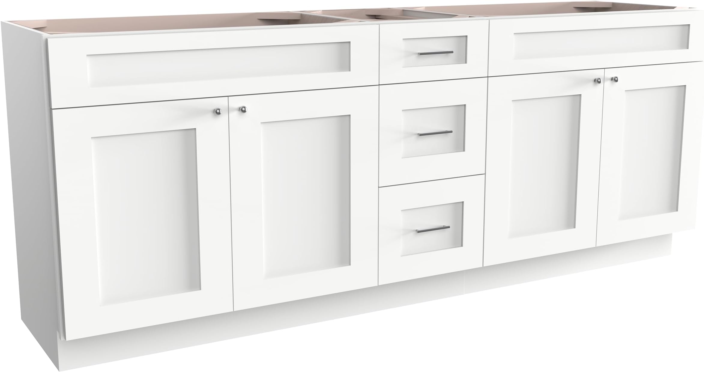 DSR 87 Inch Double Bathroom Vanity Base Only Cabinet Without Top White Shaker Style Drawers Solid Wood Plywood MDF 87"x22"x34.5"