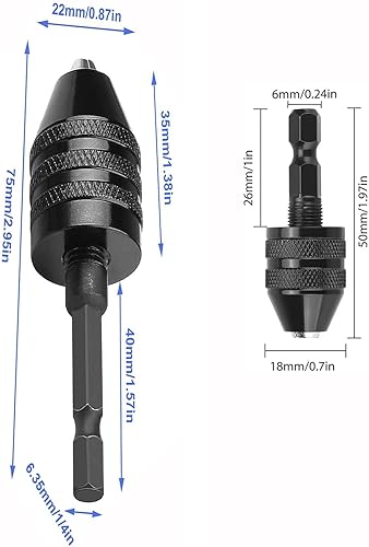 Miniatura 2 de RZJZGZ 3 brocas sin llave, vástago hexagonal de 1/4 pulgadas, herramienta de conversión de portabrocas sin llave, 0.012-0.256 in, 0.012-0.142 in y