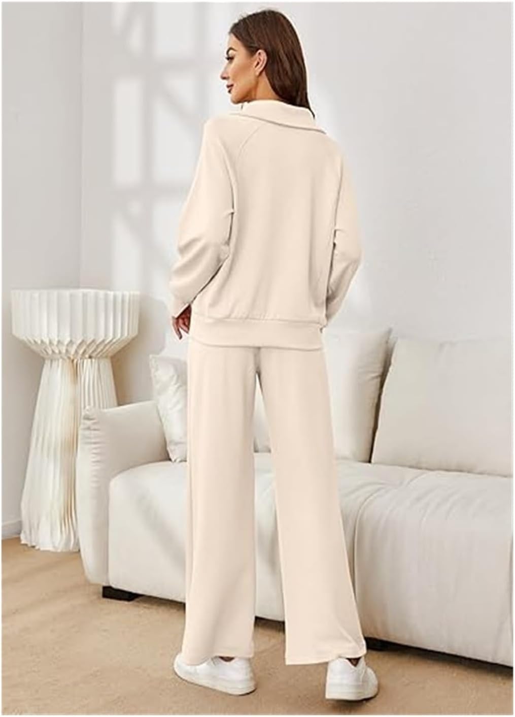 Women's Solid Color Cotton Half Zip Two-Piece Set, Soft Casual Cotton Sweatsuits Women 2 Piece Outfit Set