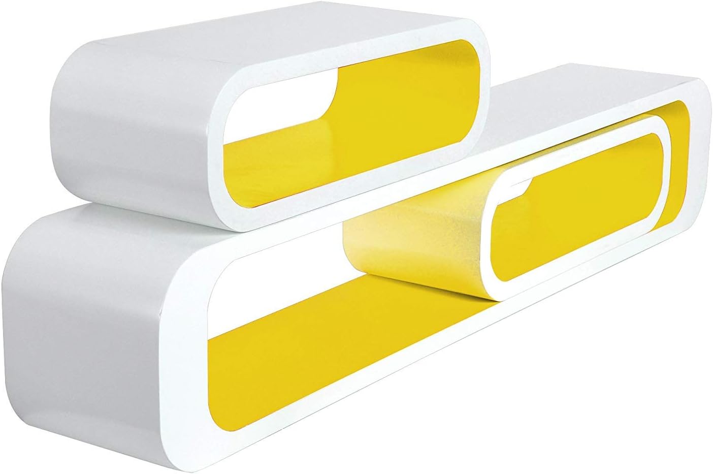 Delex® Floating Shelves Yellow/White Display Shelf Wall Mounted Shelf Wooden Decorative Home Storage Organizer Unit with Bracket TV Stand Wall Shelves Cube Shelves (S13)