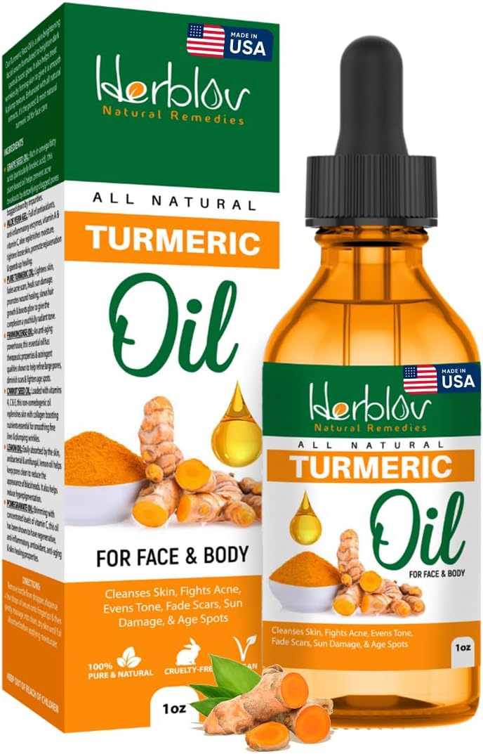 Turmeric Oil – Dark Spot Facial Serum for Face & Body – Natural Skin Brightening Serum & Hyperpigmentation Treatment – Turmeric Glow Serum Cleanses, Fights Acne, Evens Tone, Scars – for All Skin Types