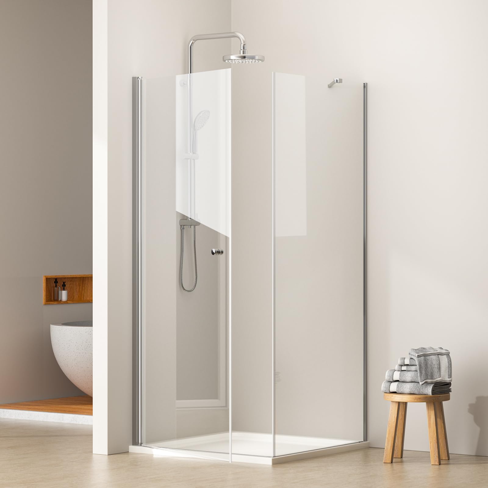 EMKE Duschkabine 90x90 cm Eckeinstieg Duschabtrennung Pendeltür Mit Seitenwand 90cm 6 mm NANO-Glas Duschkabinen Duschtür Faltbar Dusche Duschwand Pendeltüren Duschtüren 185 cm Höhe