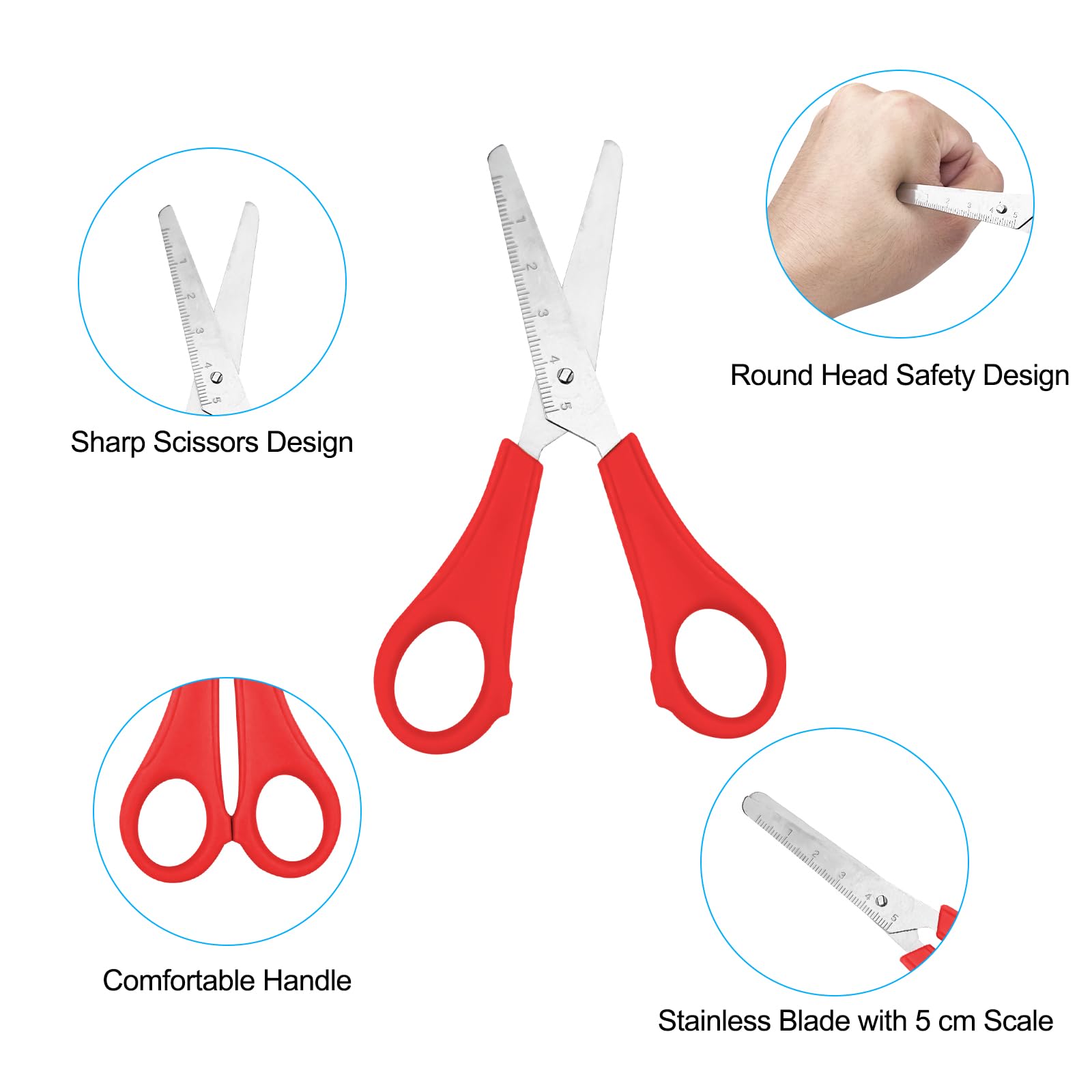 Newpop 10 Piezas Tijeras Escolares Punta Redonda, Tijeras Punta Roma Escolar, Scissors con Escala, Tijeras Niños para Aprender, Tijeras Manualidades, Tijeras Infantiles Colegio (13 cm, 5 Colores)