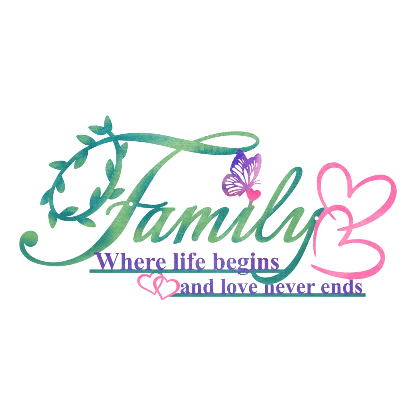 Resama Family Signs Metal Wall Decor, Where Life Begins and Love Never Ends Heart Butterflies Wall Sculpture Black Metal Family Decor for Living Room Bedroom Kitchen(Colorful,Large)