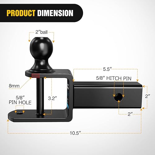 Miniatura 2 de Nilight Soporte de enganche múltiple 3 en 1 ATV UTV con bola de 2 pulgadas nominal de 2000 libras, se adapta a la correa del cabrestante receptor de