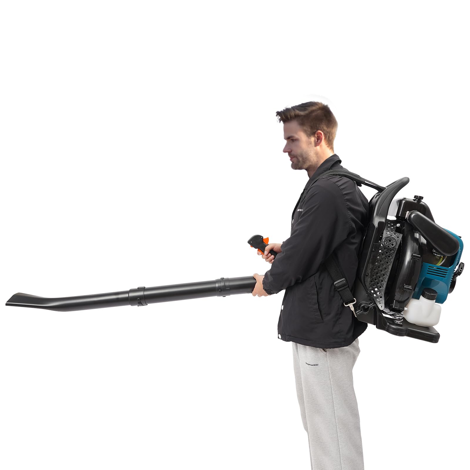 DIFU Soplador de hojas de gasolina de 75,6 ccm, portátil, 4 tiempos, soplador de hojas para jardín, flujo de aire de 14,1 m ³/s, 7000 rpm ajustable, burbujas de hojas, remoción de nieve, eliminación