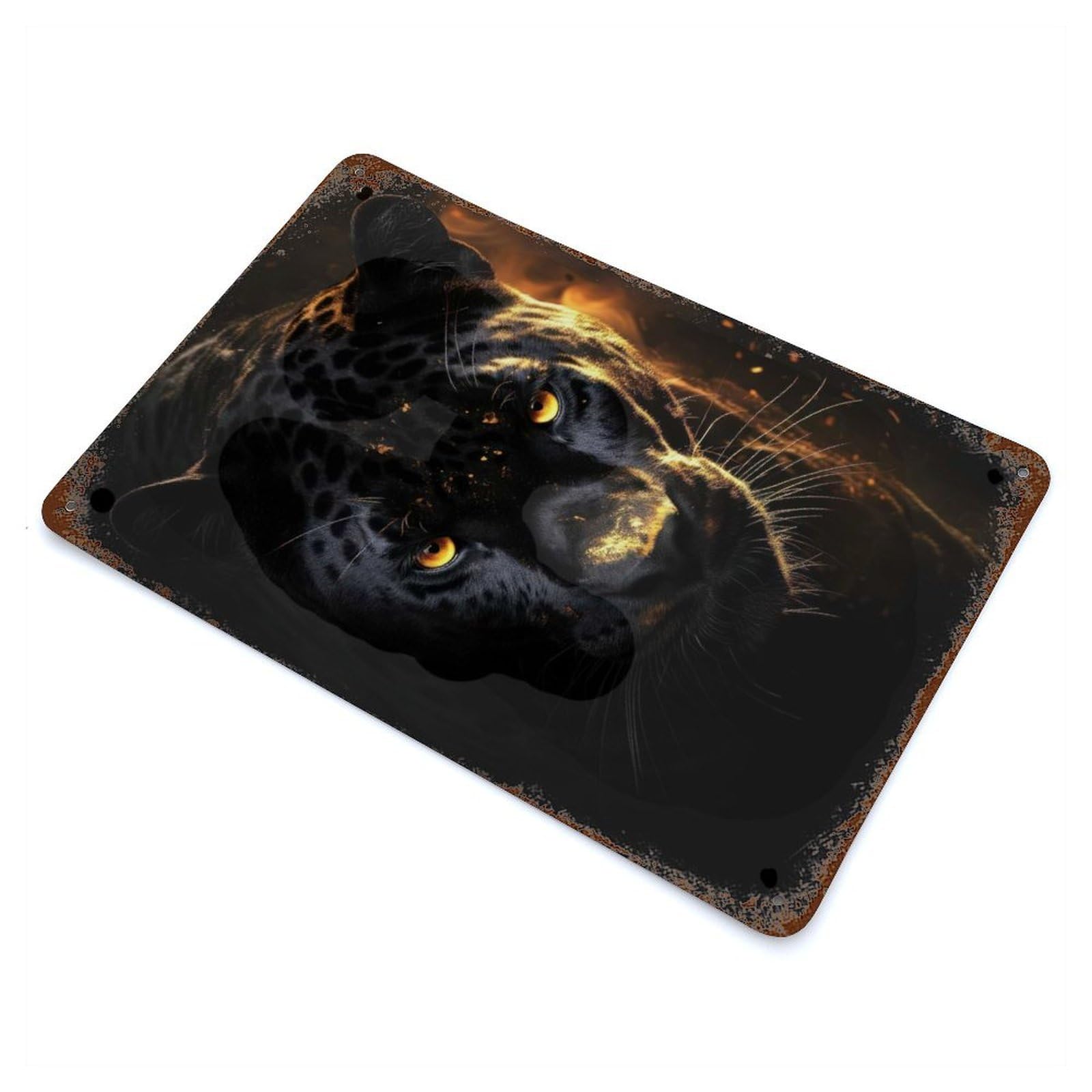 Black Jaguar in Gold Vintage Wall Sign 11.8"x7.9", Rust Effect Metal Decor for Cafe, Home Bar And Lounge Decor