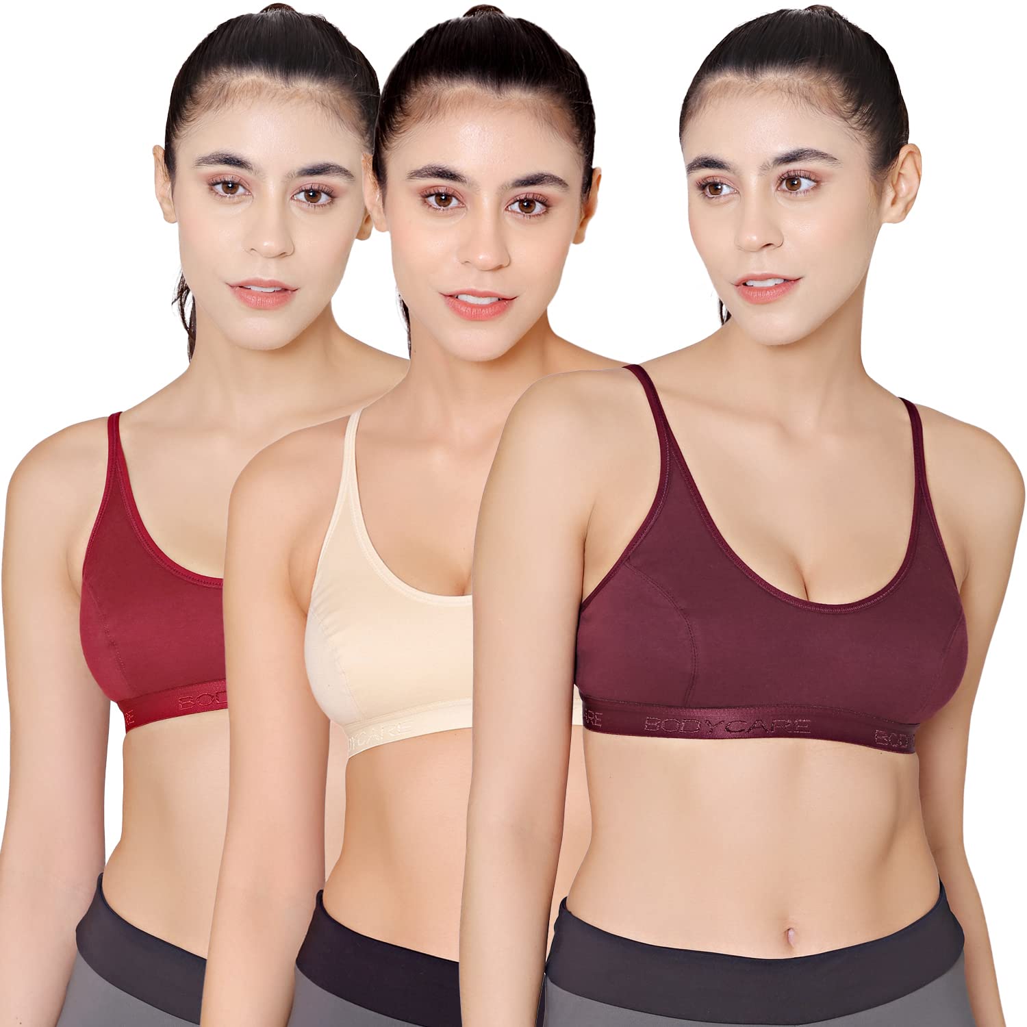 bodycare Women's Cotton Blend Pack Of 3 Sports Bra - E1608MHPCWI-picture-17