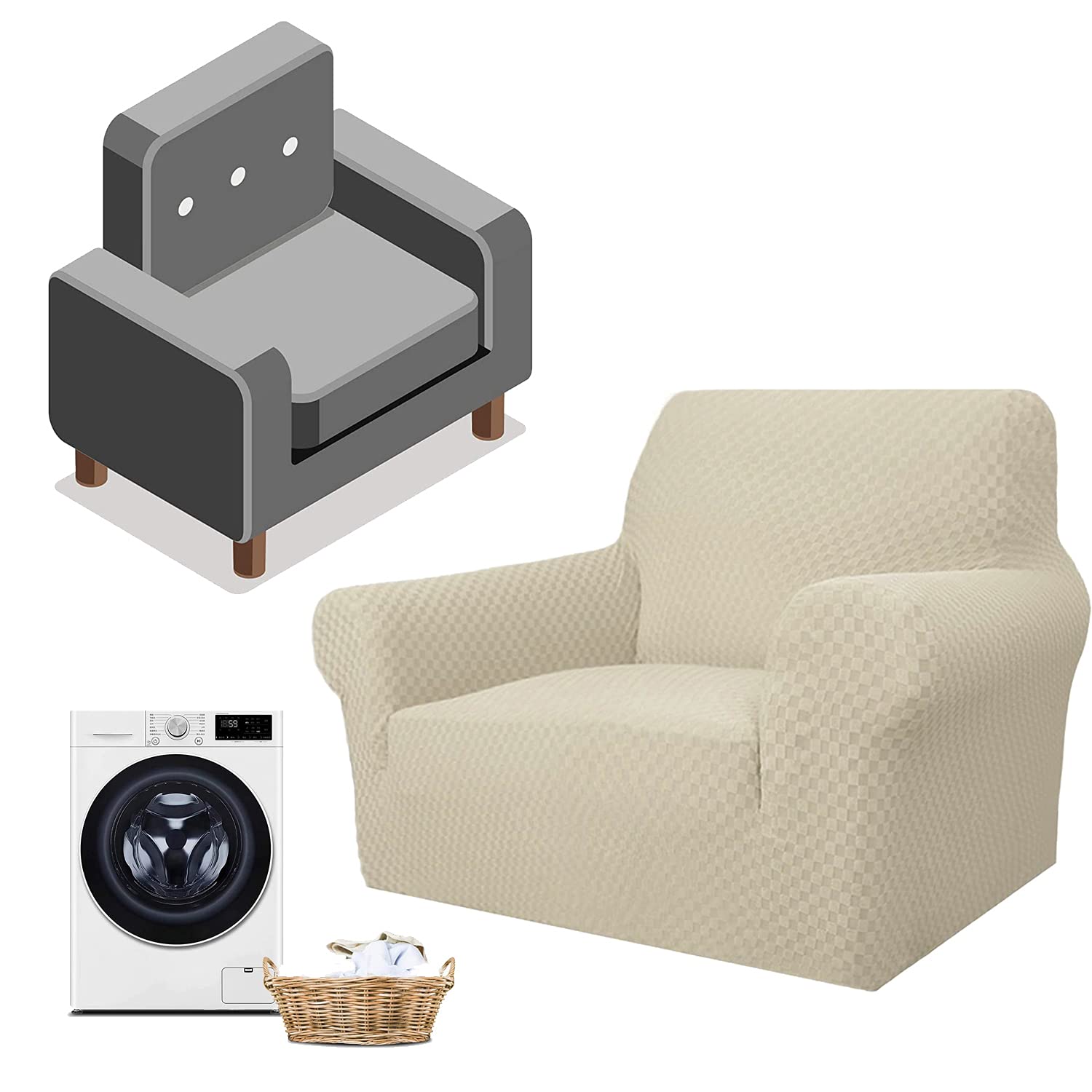 D&D Newest Jacquard Extra Large Sofa Covers for 3 or 4 Seater, Super Stretch Non Slip Couch Cover for Dogs Pet Friendly Sofa Slipcover Furniture Protector (1 Seater,Light Beige)