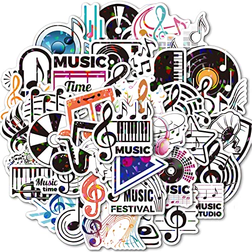 50Pcs Holographic Music Stickers for Water Bottles Vinyl Waterproof Music Stickers for Kids Teens Laser Musical Note Stickers for Guitar Music Lovers Laptop Hydroflask Journaling