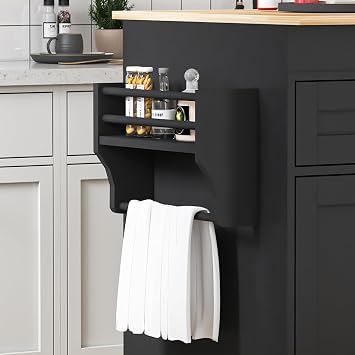 JassmiPkwy 78'' Rolling Kitchen Island with Extendable Dining Table for 4, Kitchen Islands on Wheels w/Pull Out Table, Drawer, 2-Tier Storage Shelf, Hooks, Black