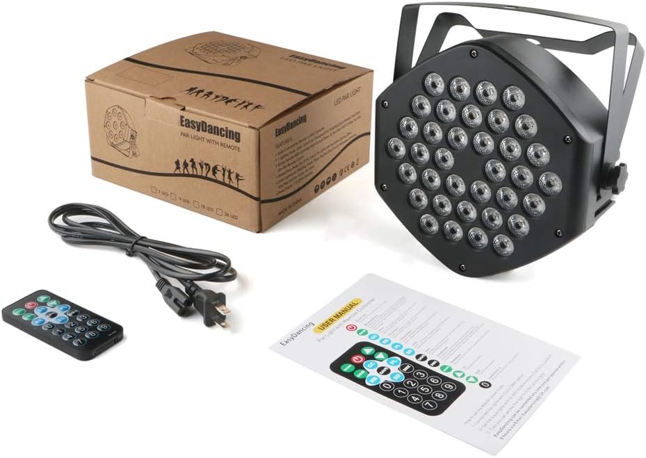 Par Lighting for Stage, 36x1W LED RGB 7 Channel with Remote for DJ KTV Disco Party (8 PCS)