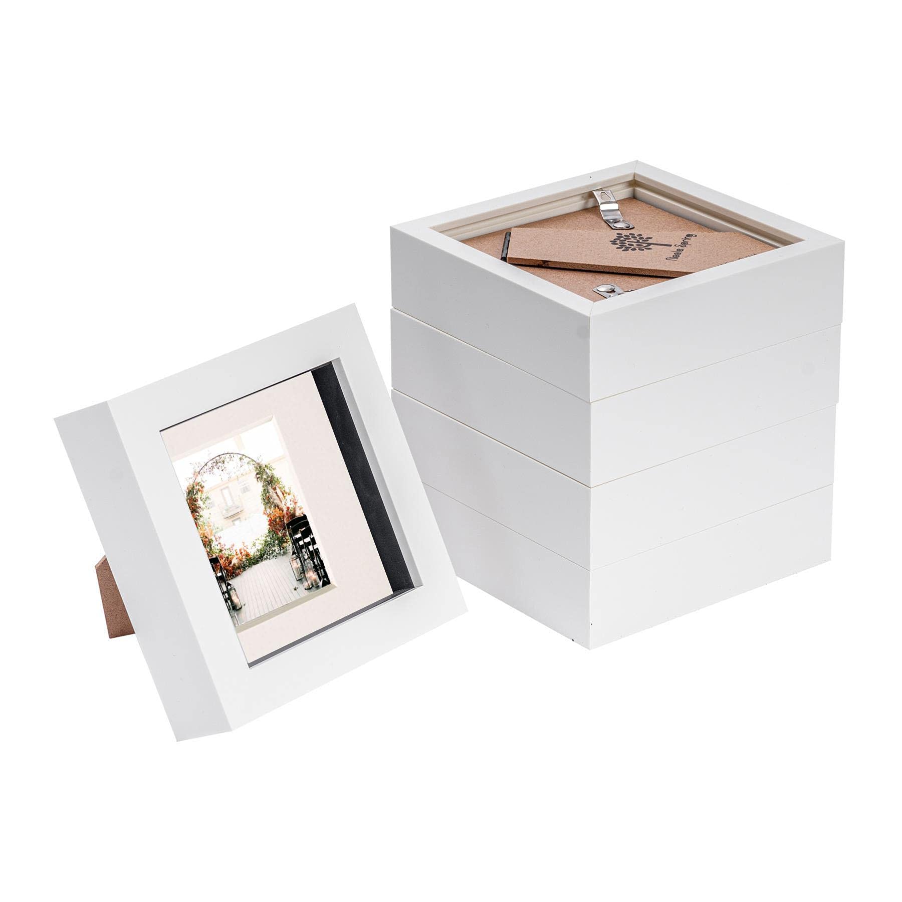 3D Box Photo Frames - 4 x 4"" with 2 x 2"" Mount - White/Ivory - Pack of 5