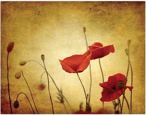 Miniatura 3 de Vinilo de pared de 55.0 x 30.0 in, con vistas al cielo con hierba y amapolas contra el horizonte del atardecer campo despegar y pegar, autoadhesivo,