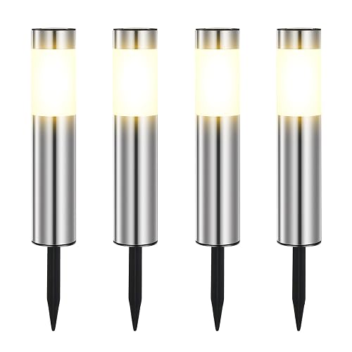 Heinstian Warmweiß Solarlampen für Außen Edelstahl Solarleuchten Garten mit Schalter ein/ausIP45 Wasserdicht LED Gartenleuchten für Terrasse, Rasen, Garten, Wege, boden (4 Stück)
