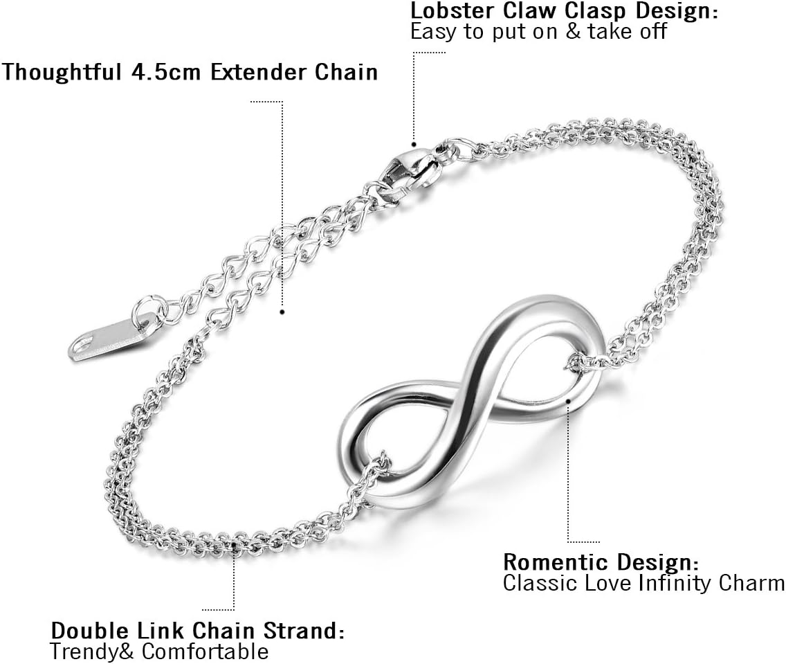 Cupimatch women Silver Stainless Steel Love Infinity Symbol Chain Link Bracelet for Mothers Day - Image 3