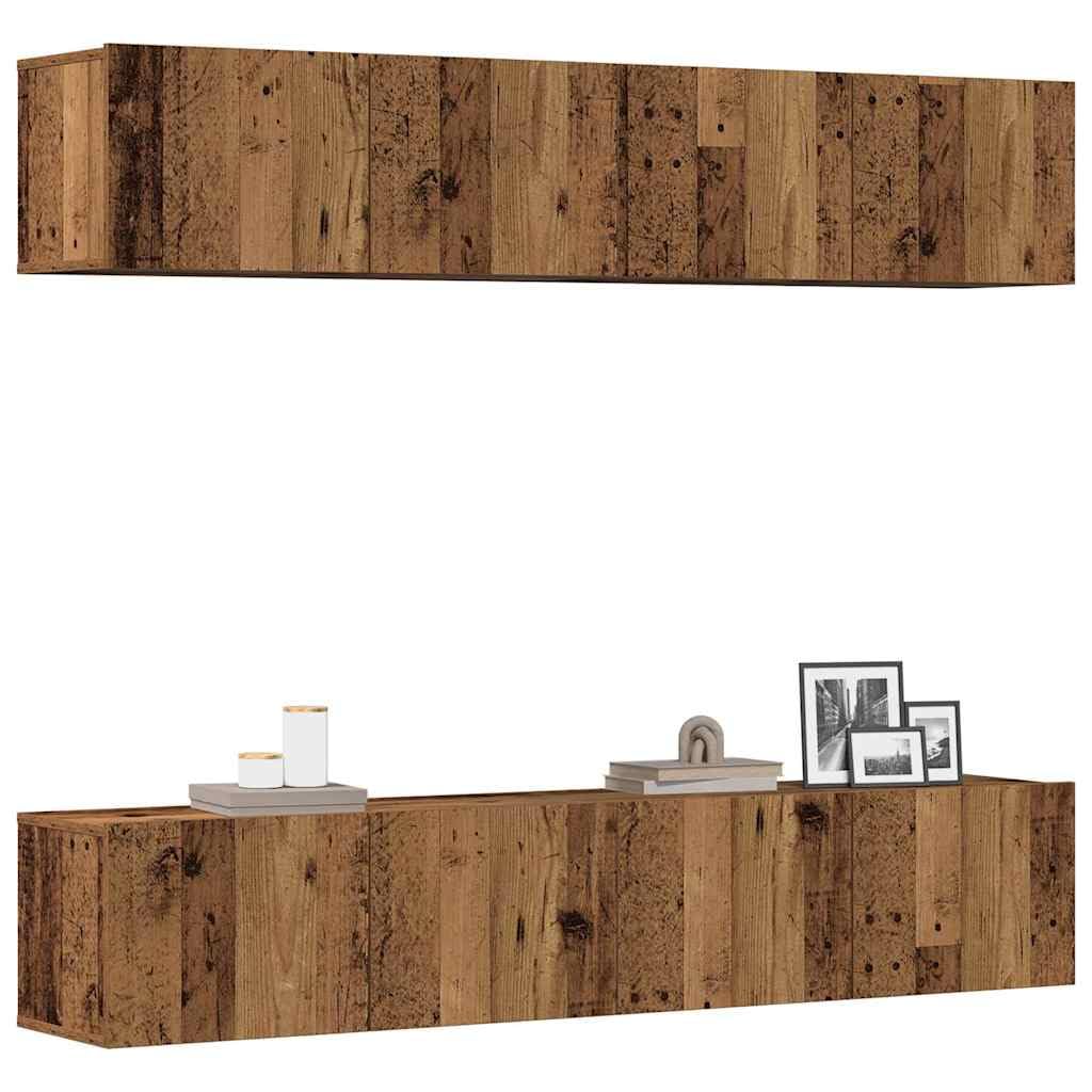 Meuble TV mural vieux bois 4 pcs 80x30x30 cm pour salon chic