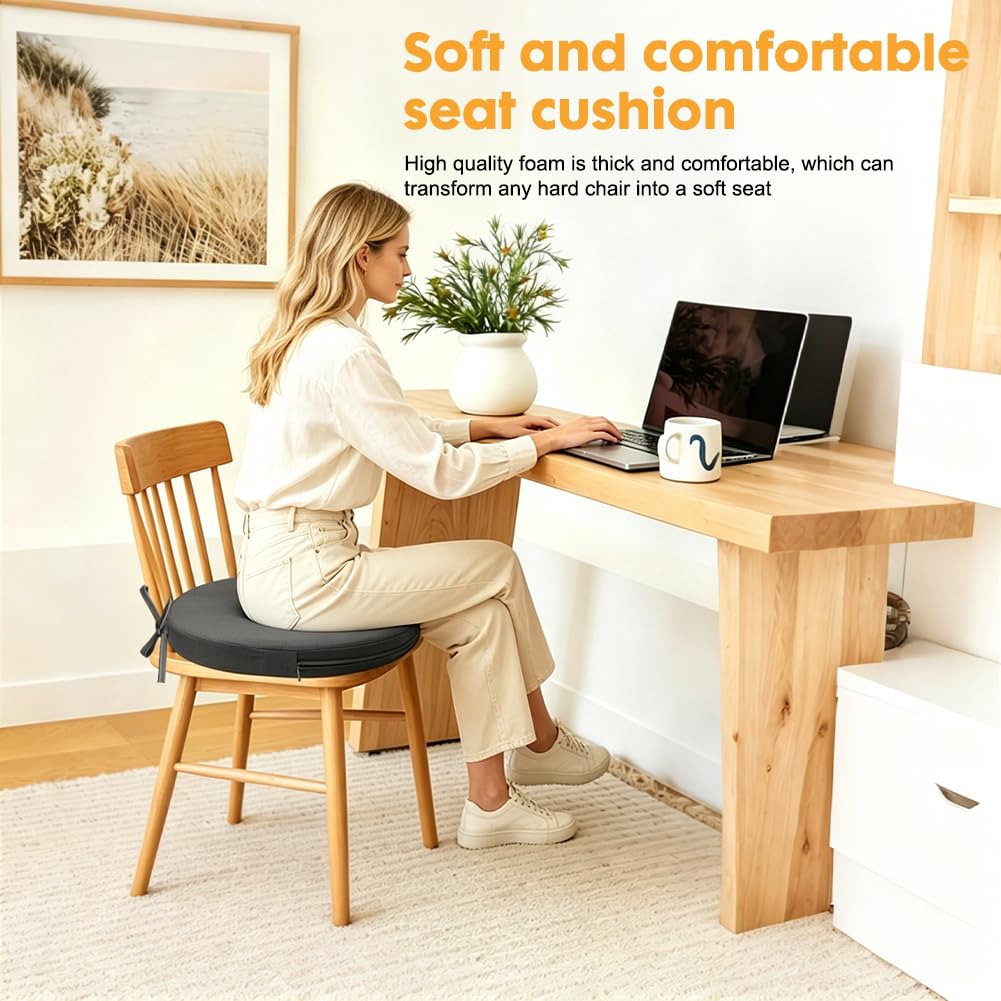 Set di cuscini per sedia rotondi con nastri, 40 cm, per esterni, impermeabili, per esterni, antiscivolo e confortevoli, per sala da pranzo, giardino, ufficio (grigio)