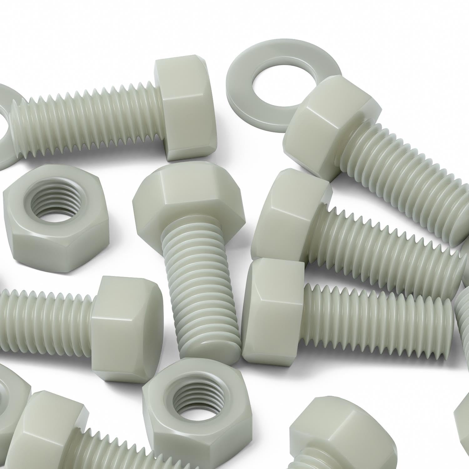 50 x Glass Filled Reinforced Nylon Hex Head M8x20mm, Plastic Nuts, Bolts & Washers
