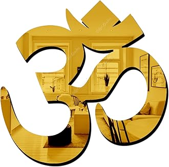 Bikri Kendra - Om Golden (Pack of 2) Mirror Stickers for Wall, Acrylic Mirror Wall Decor Sticker, Acrylic Stickers, Om Wall Stickers for Hall Room, Bed Room, Kitchen