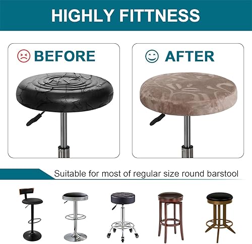Miniatura 6 de Turquoize Fundas redondas para taburetes de bar, lujosas fundas de terciopelo para taburetes de bar, paquete de 2 fundas de cojín impermeables,
