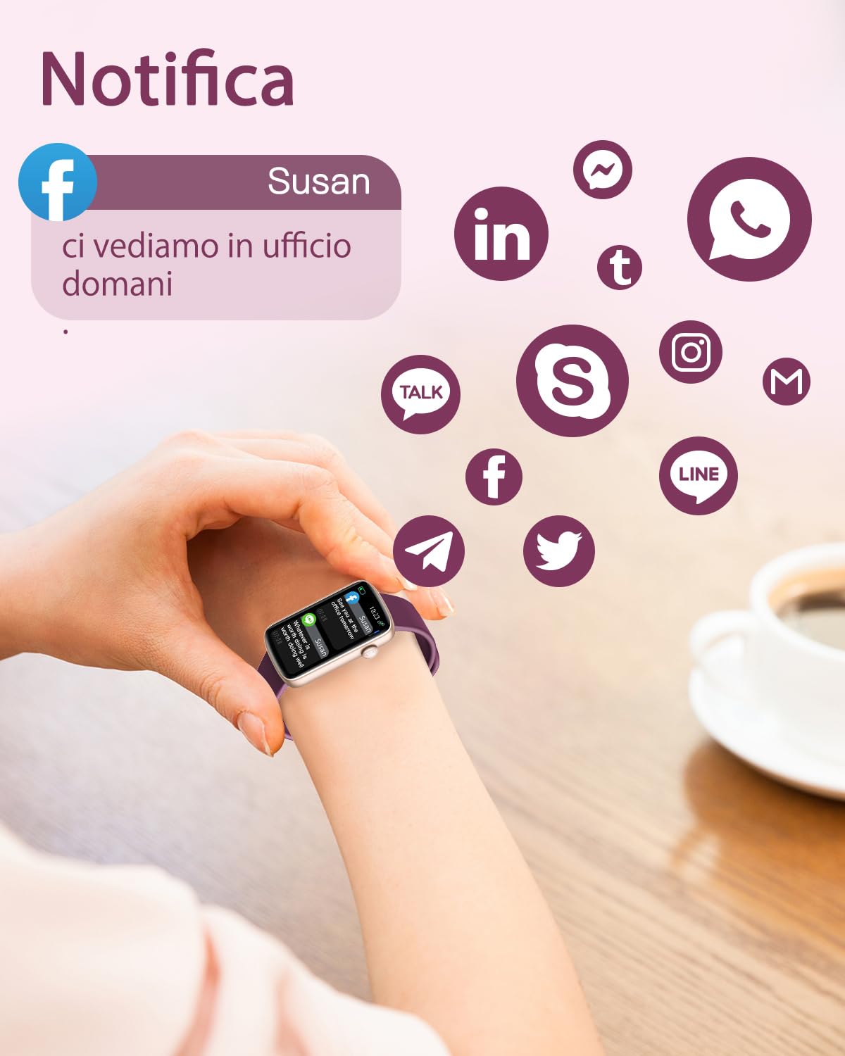 SHANG WING Orologio Smartwatch Donna Contapssi Fitness Piccolo Frequenza Cardiaca SpO2 Salute Donna Sfondo Personalizzabile Multisport Cronometro Notifiche Messaggi Android iOS Compatibile Viola