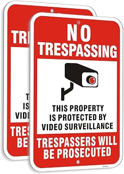 Large 2 Pack 18X12 Inch No Trespassing Video Surveillance Sign, Aluminum, Engineering Grade Reflective, Metal, Weatherproof Up to 7 Years Outdoor