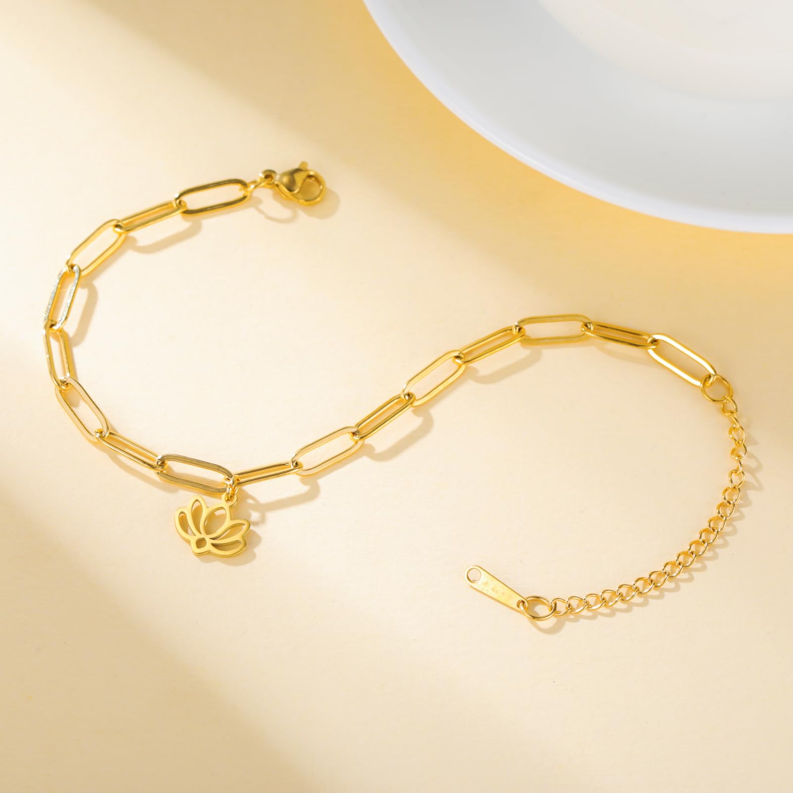 Dreamtimes Lotos Flower Ankles Anklets For Women Beach Anklets Jewelry Stainless Steel Adjustable Chain Lotus Stage Jewelry