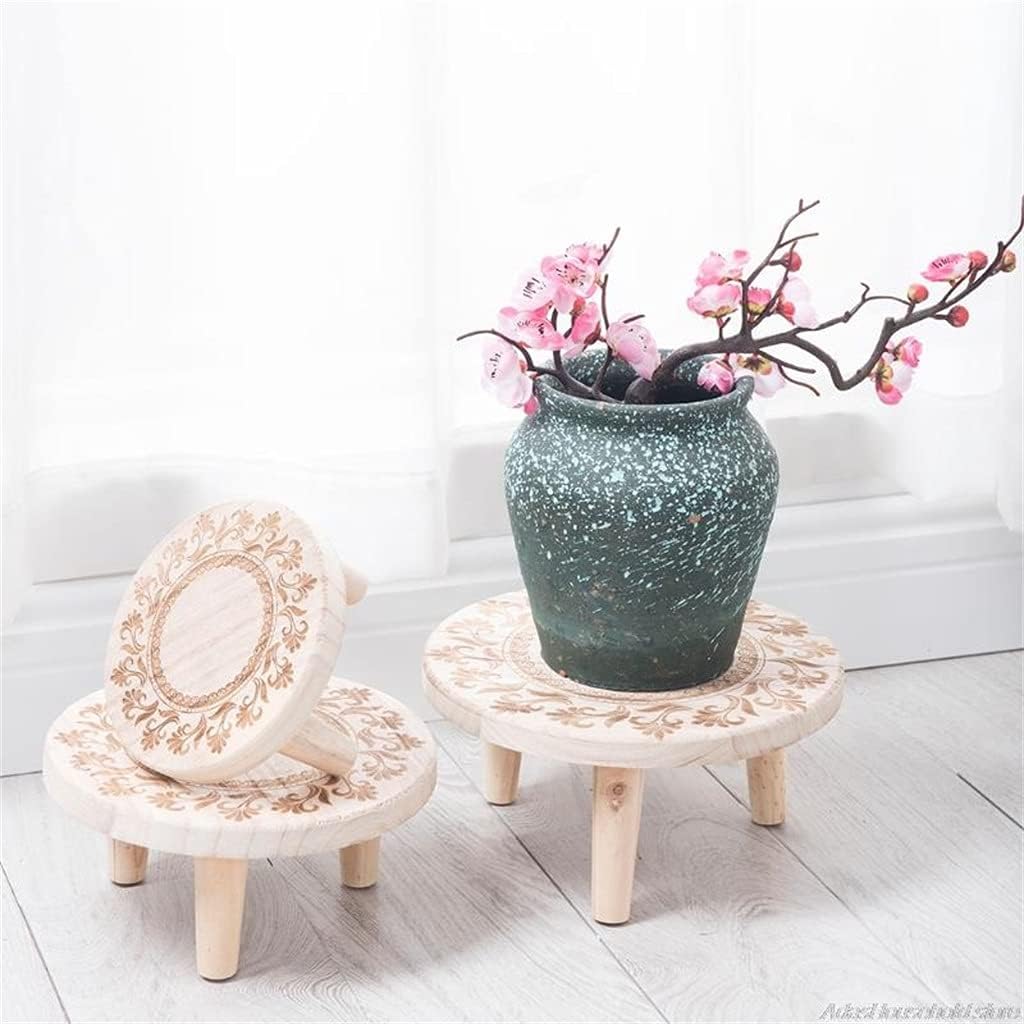 2 Pc Printed Solid Wood Stool Flower Pot Stand Round Bench Plant and Succulent Flowerpot Base Holder(25x12cm)
