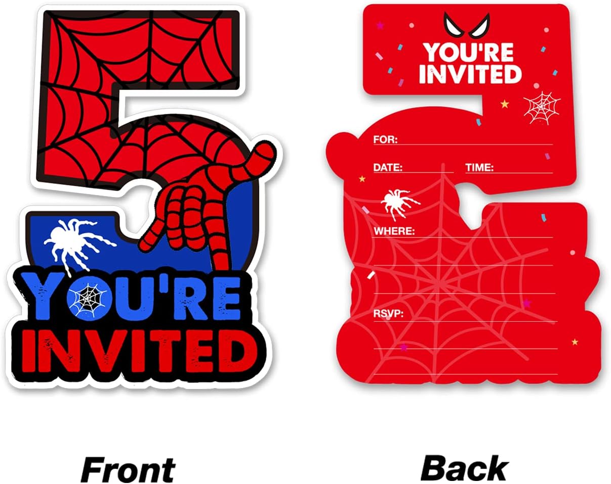Bifez Cute Superhero 5th Birthday Party Invitations Glitter Super Hero 5 Year Old Boy Birthday Shaped Invites Fill-in Invitations With Envelopes, Set of 20