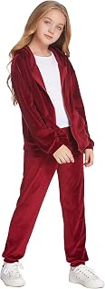 Girls Casual Basic Velour Zip Up Hoodie Sweatsuit Tracksuit Set Jogger Clothes Outfits