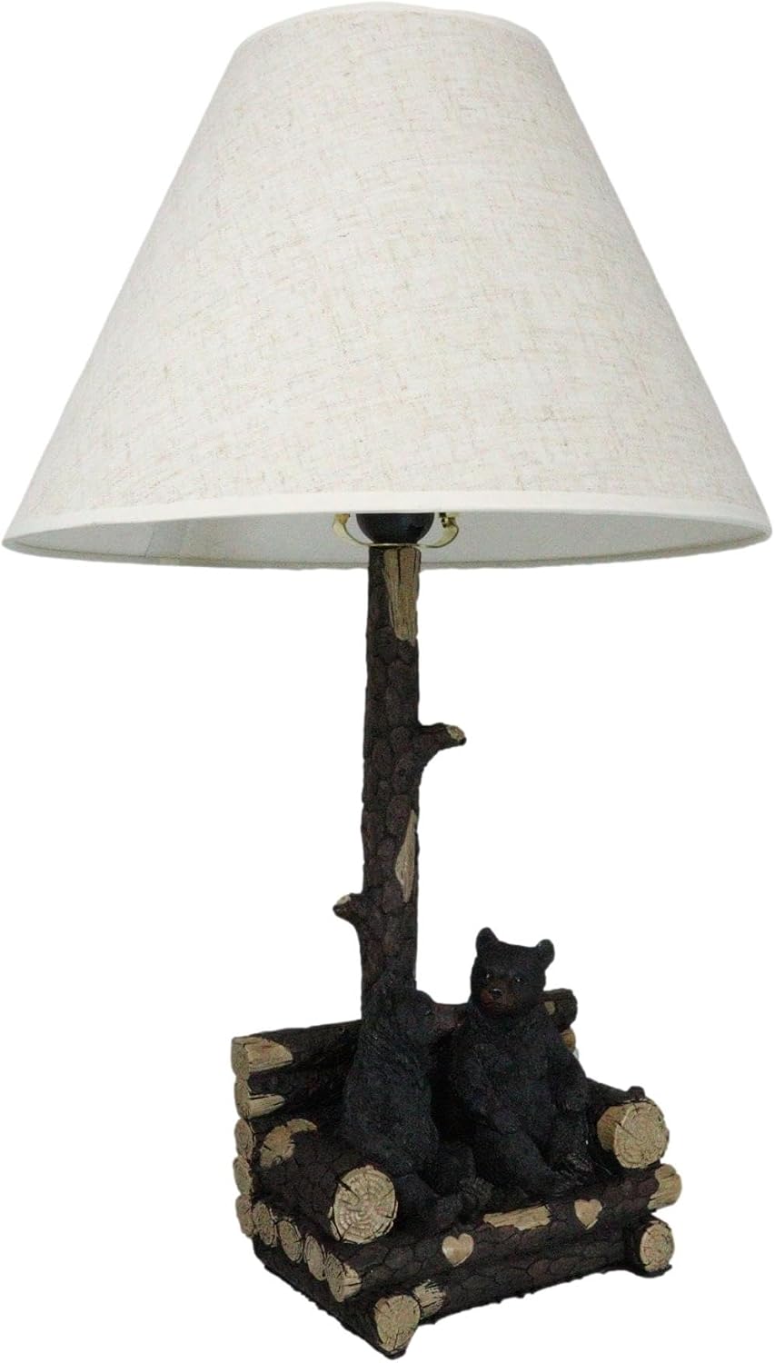 Ebros Gift Rustic Western Whimsical Forest Black Bears Family Sitting On Tree Logs Cozy Couch Table Lamp with Fabric Shade Cabin Lodge RV Decorative Accent Lighting
