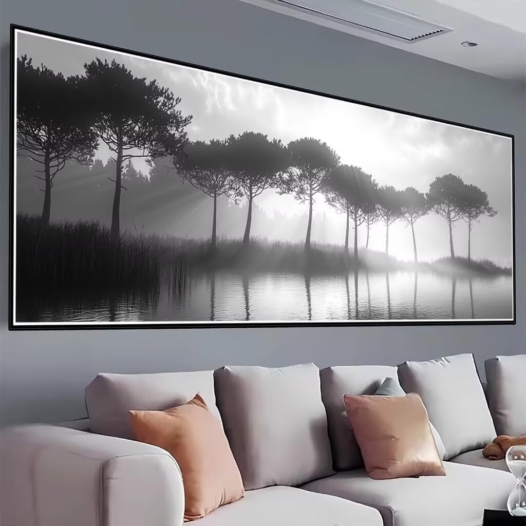 Grau Diamond Painting Groß XXL 130x50cm, Basteln Erwachsene Diamond Painting Set, 5D DIY Baum Diamant Paintings Bilder Erwachsene, Diamond-painting Set mit Zubehör für Deko Wohnzimmer, Geschenke D-5