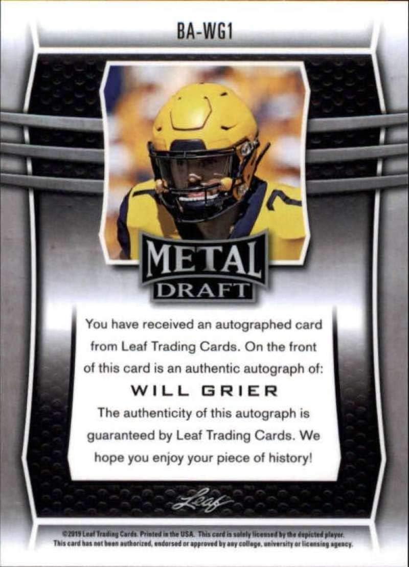 2019 Leaf Metal Draft Rookie Autograph #BA-WG1 Will Grier RC AUTO Football Trading Card